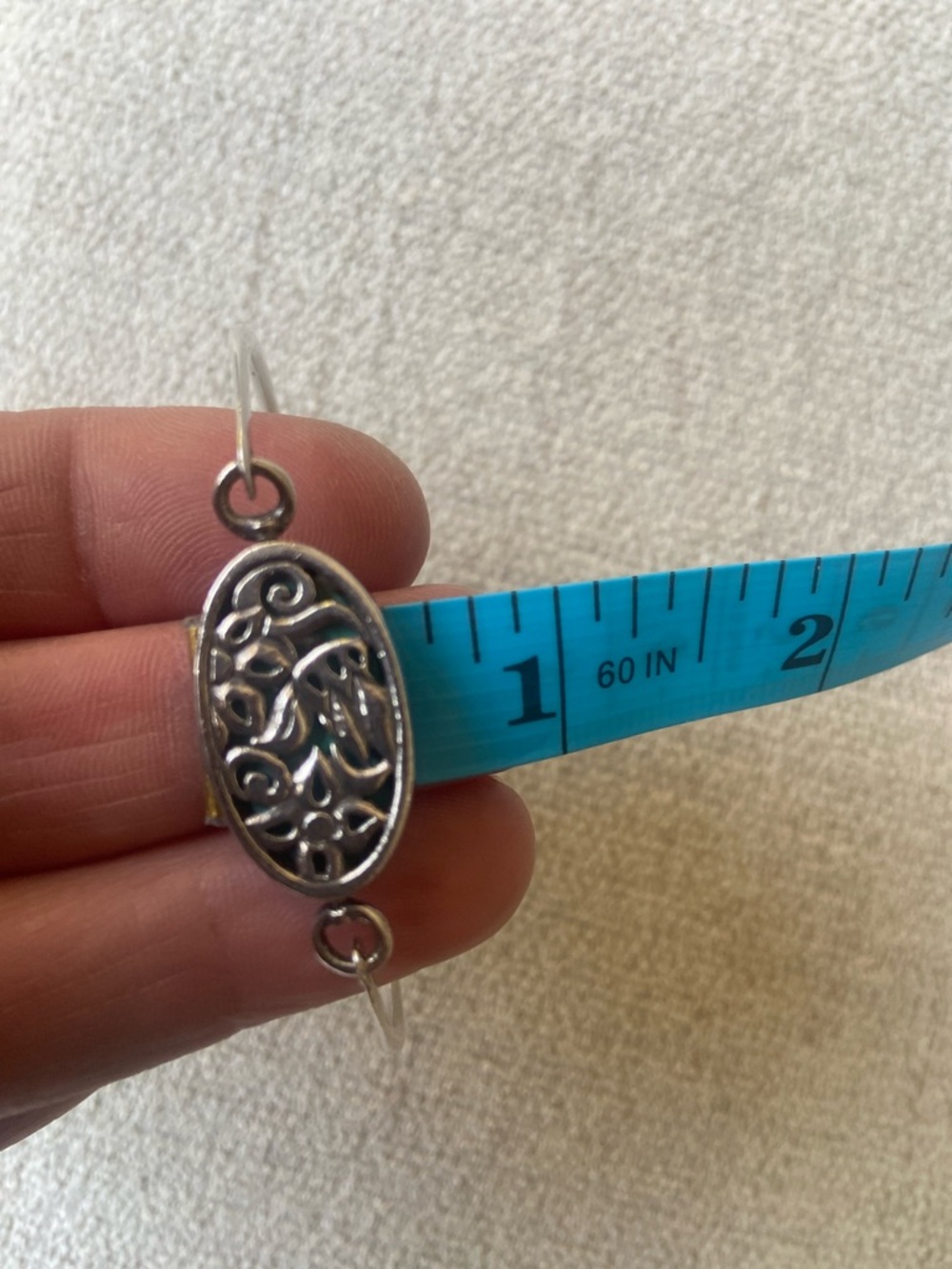 Sterling Silver Filigree Oval Bangle Bracelet - Silver - Picture 6 of 17